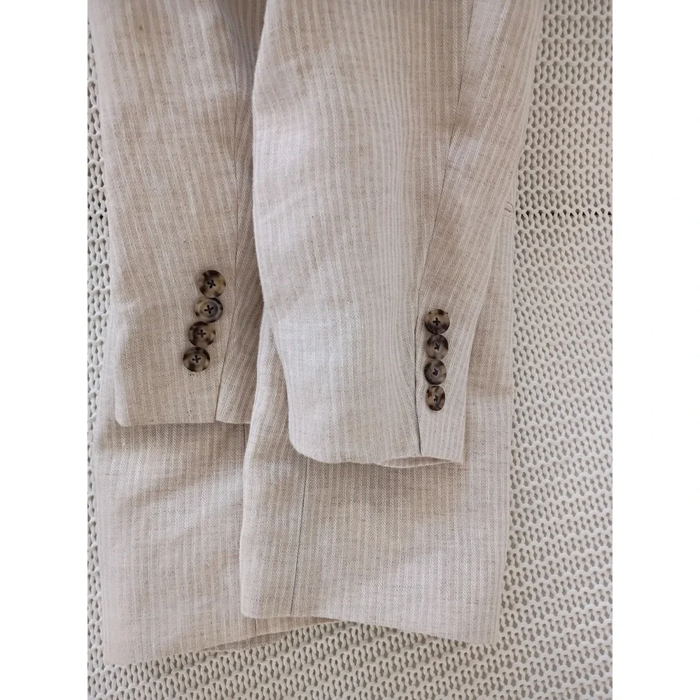 John W Nordstrom‎ Beige Herringbone Stripe 100% Linen Sport Coat Blazer 42R $395